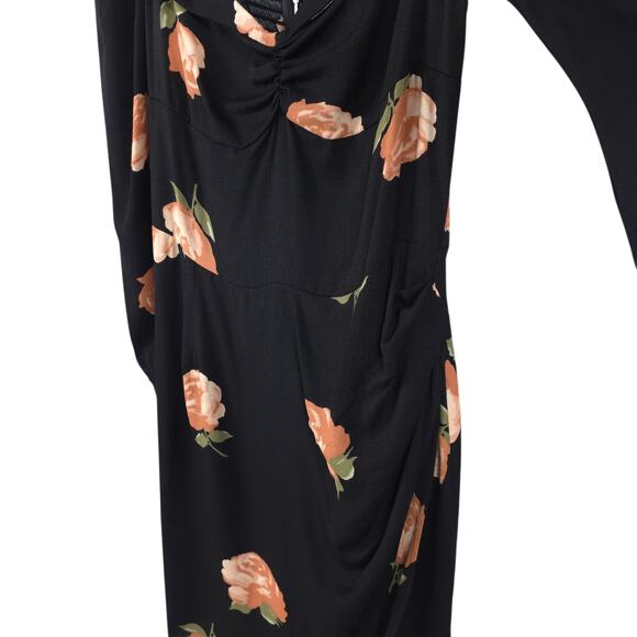 Reformation Amala Mini Dress Ingrid Black Floral Long Sleeve Ruched - Picture 6 of 13